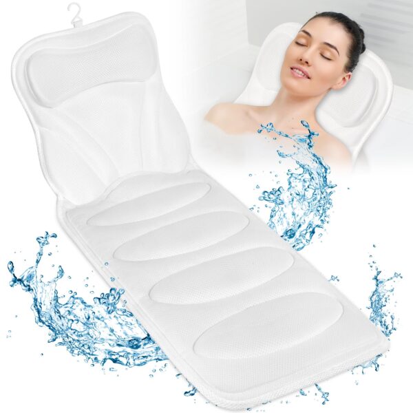 Eulaxlab White Thick Full Body Bath Pillow for Bathtub for Headrest Neck and Back Support