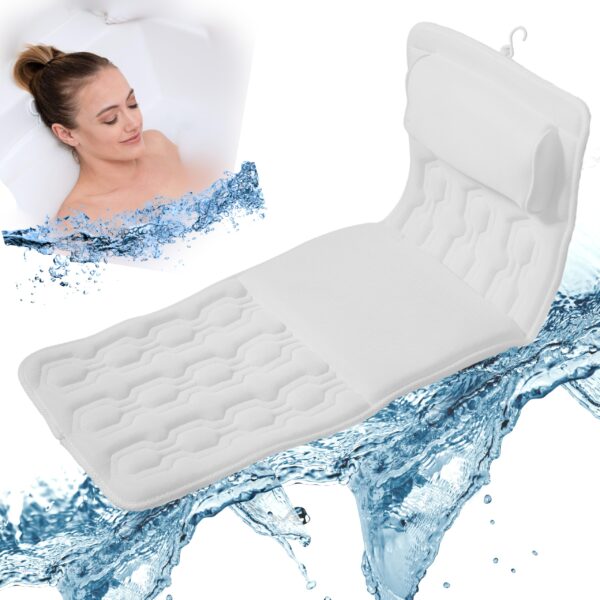 Eulaxlab White Full Body Bath Pillow Bathtub Cushion with 13 Suction Cups